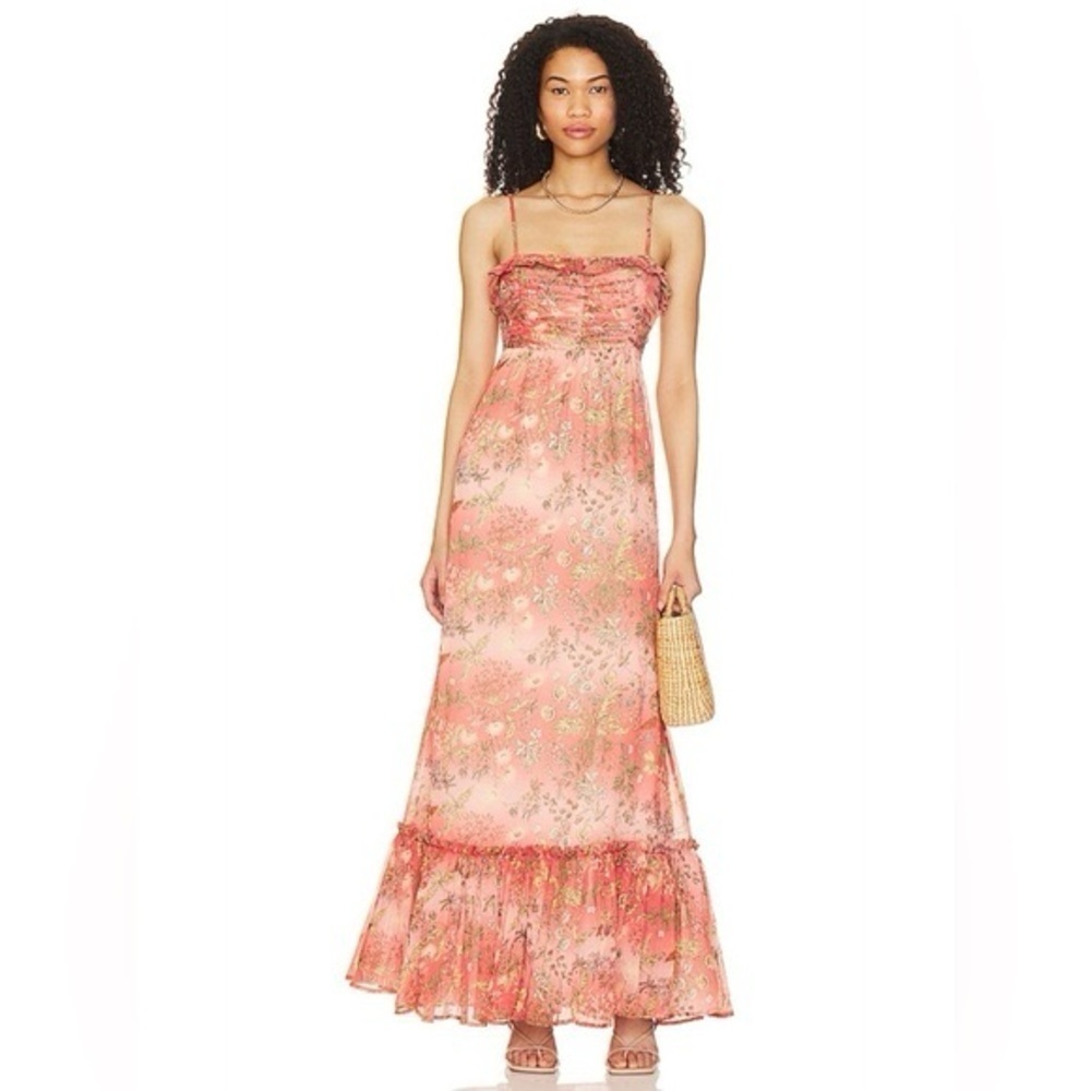 byTimo Orange Bright Field Chiffon Sleeveless Maxi Dress Womens L